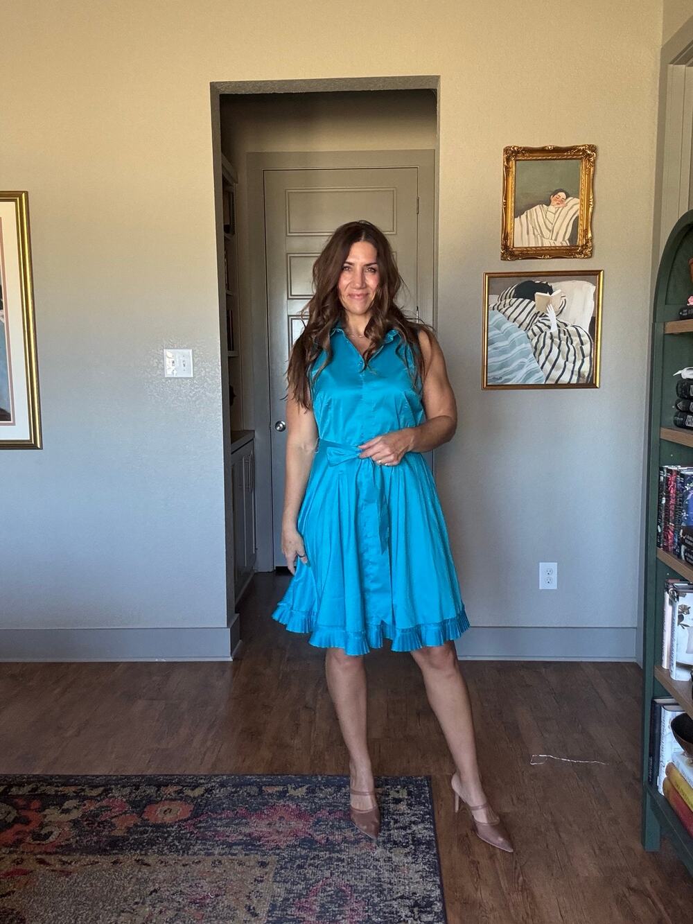 Alex Marie Turquoise Blue Fit & Flare Belted Shirtdress Size 8